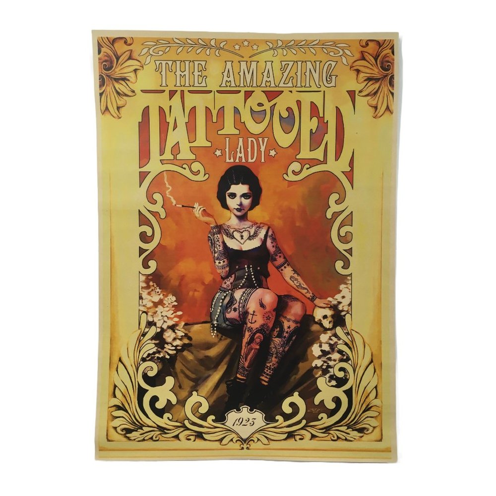 Freakshow Circus Poster Tattoo Girl Freak Show Carnival Vintage Style Art Print